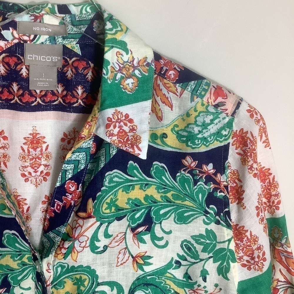Chico's‎ No Iron Linen Paisley Shirt 3/4 Sleeves - Picture 2 of 16